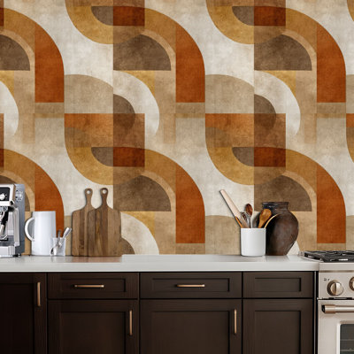 Peel and Stick Wallpaper Abstract Geometric Shapes Earth Tones Vintage Contact Paper Removable Self Adhesive Wall Mural Wall Decor for Bedroom Kitchen Cabinets 24in x 118in