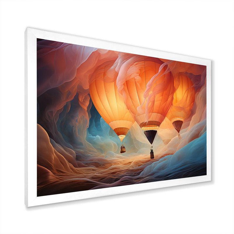 Coral Hot Air Ballon Ethereal I - Transportation Wall Art Prints, H 30 po x l 40 po x P 1,5 po, Cadre photo blanc