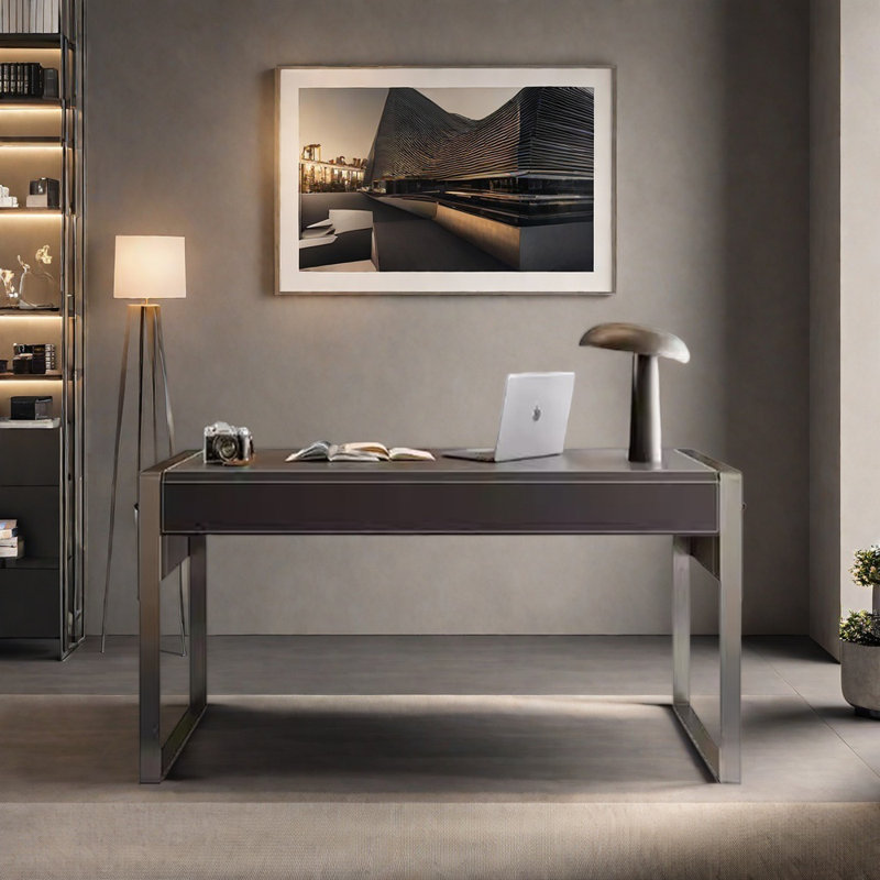 Modern High-end Saddle Leather Writing Desk, 29.52" H x 47.24" W x 23.62" D