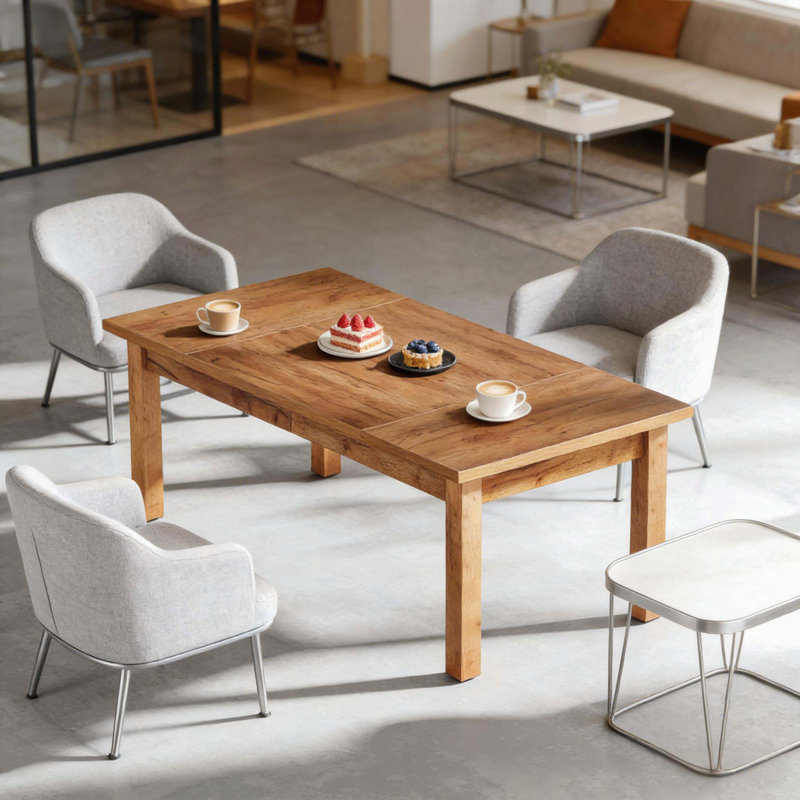 Grande table de salle à manger de style campagnard avec finition noyer (6 à 8 places)