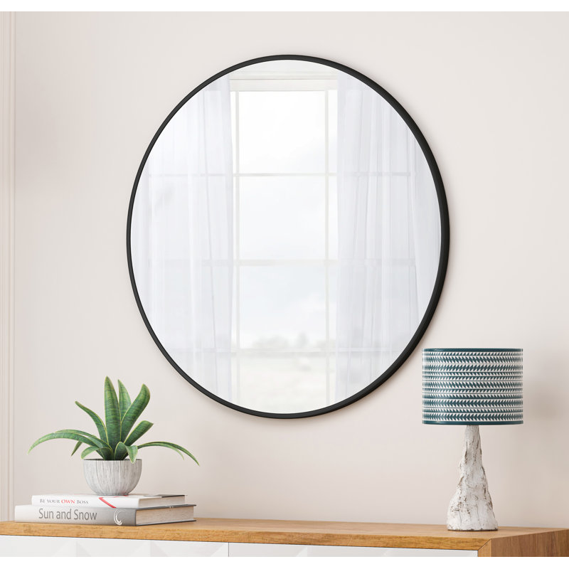 Miroir mural avec miroir de meuble-lavabo rond, Noir