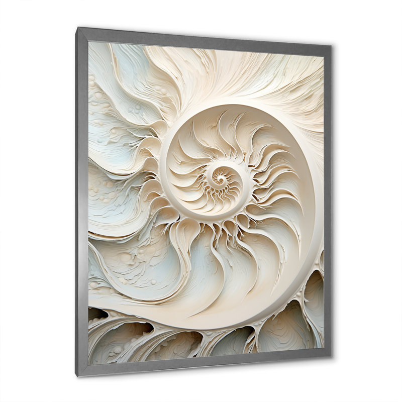 Ivoire Infinity Sea Sheel Spiral sur toile, 32" H x 24" W, Silver Picture Framed