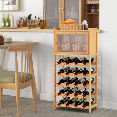 Support à vin de plancher en bois massif 20 bouteilles avec porte-bouteilles en bois naturel