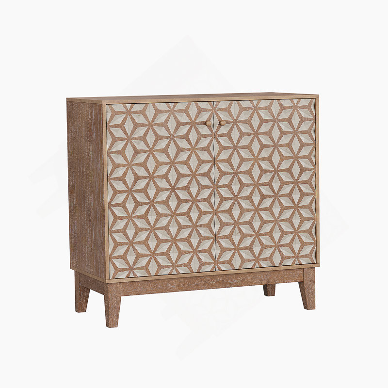 Un buffet de 31,5 pouces de conception géométrique, une armoire décorative avec 2 portes et des tablettes réglables, une armoire décorative en bois avec espace de rangement, idéale pour le salon, la cuisine et la salle à manger.