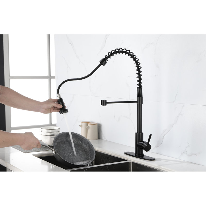 Robinet de cuisine noir mat avec douchette extractible - acier inoxydable, contrôle de la température de l'eau, saleté à ressort rotatif 360 °, contrôle