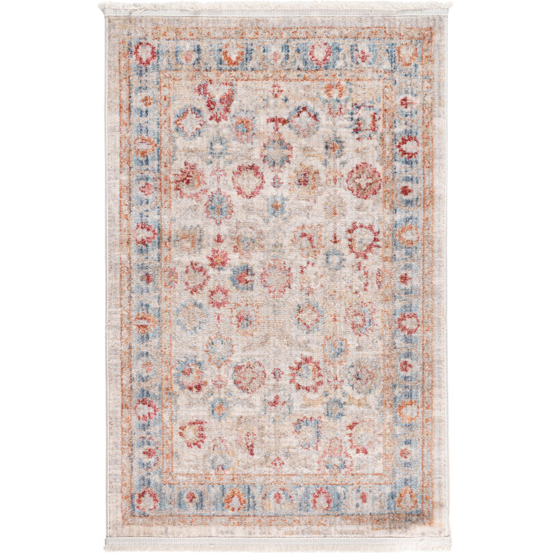 Ashaureah Kylee Traditional Ivory/Red/Blue Area Rug, Rectangle 2'2" x 3'1"