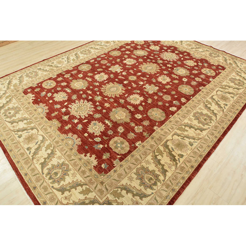 Tapis rouge en laine noué à la main de conception unique 9 pi x 11 pi 10 po