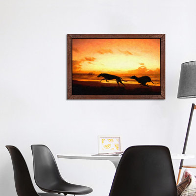 Greyhounds On Beach At Sunset by Michael Tompsett - Print on Canvas