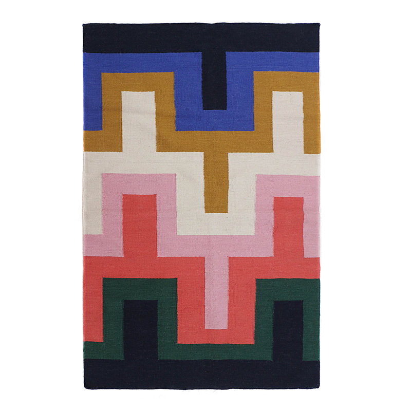 Tetris Player Geometric Area Rug in Blue/Pink/Black/Green, Rectangle 5' x 8'