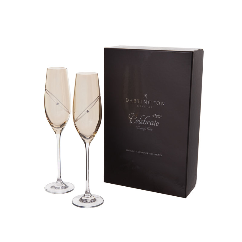 Dartington Crystal Glitz 210ml Crystal Champagne Flute Set, Gold
