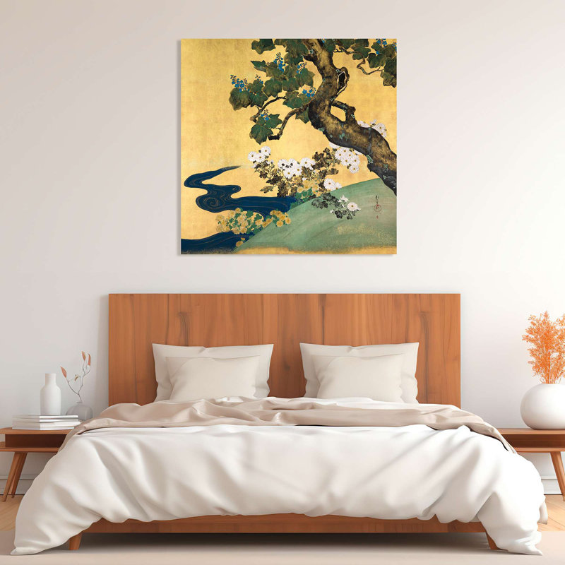 Japanese Print: Paulownias And Chrysanthemums - Wrapped Canvas Print, 70cm H x 70cm W