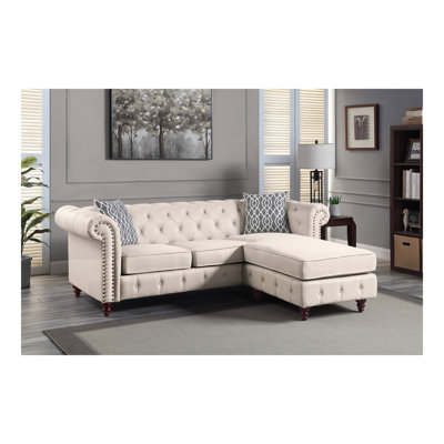 Waldina Beige Fabric Reversible Sectional Sofa