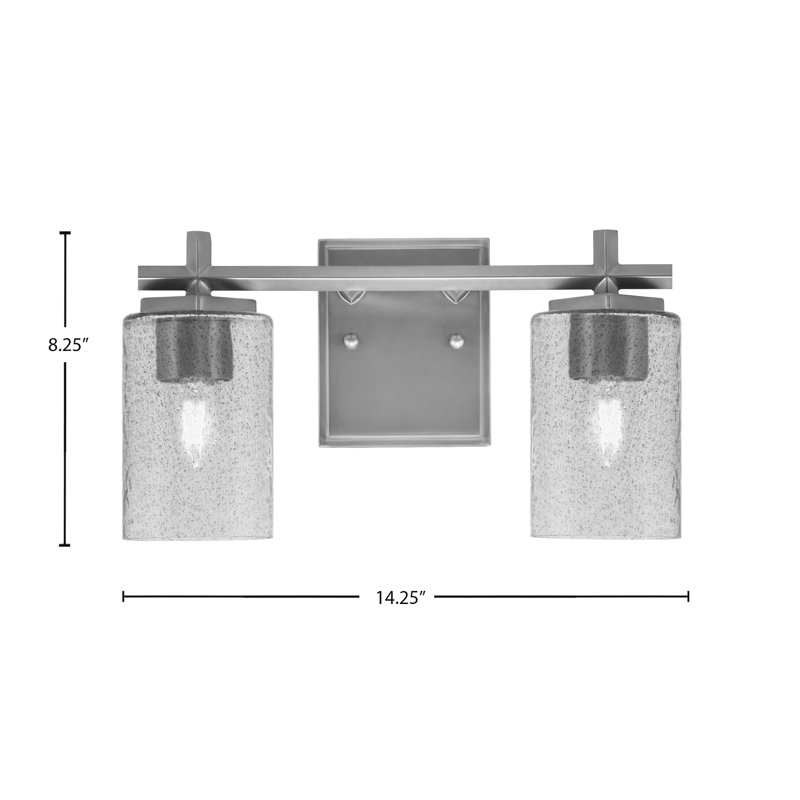 Bar pour salle de bain Finola illustré avec verre fumé, 2 lumières, H 8,25 po x l 14,25 po x P 6,25 po, Graphite