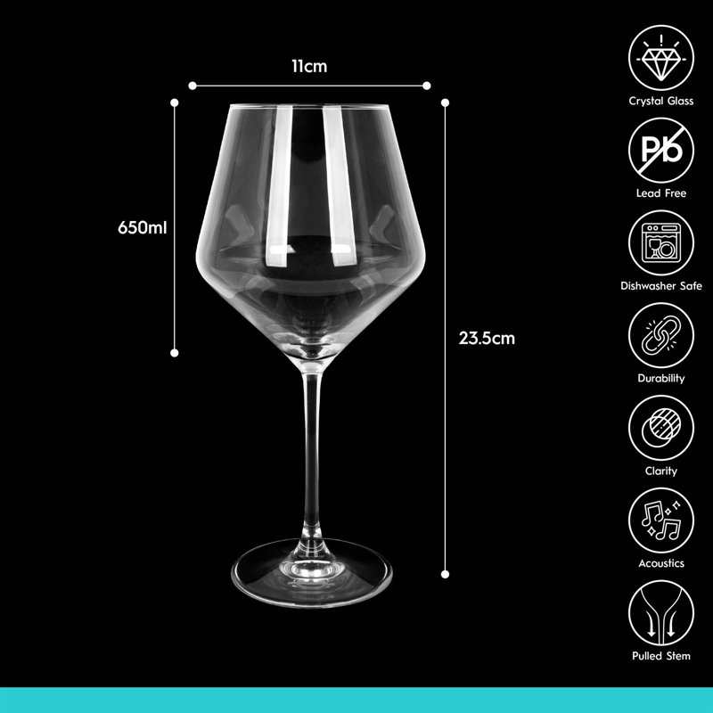 Argon Tableware Soho Crystal Red Wine Glasses, Set of 6