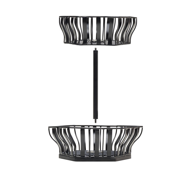 Gourmet Basics By Mikasa Hex 2 Tiered Fruit Basket, 12.5 Inch, Black