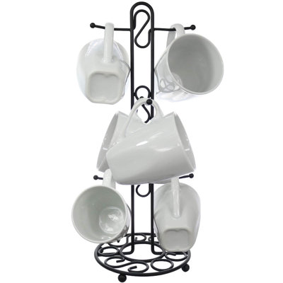 Coffee Mug Rack, Coffee Mug Tree For 6 Mugs, Coffee Cup Holders For Counter, Black Coffee Cup Holder Countertop Organizer For Kitchen, Vintage Mug Rack