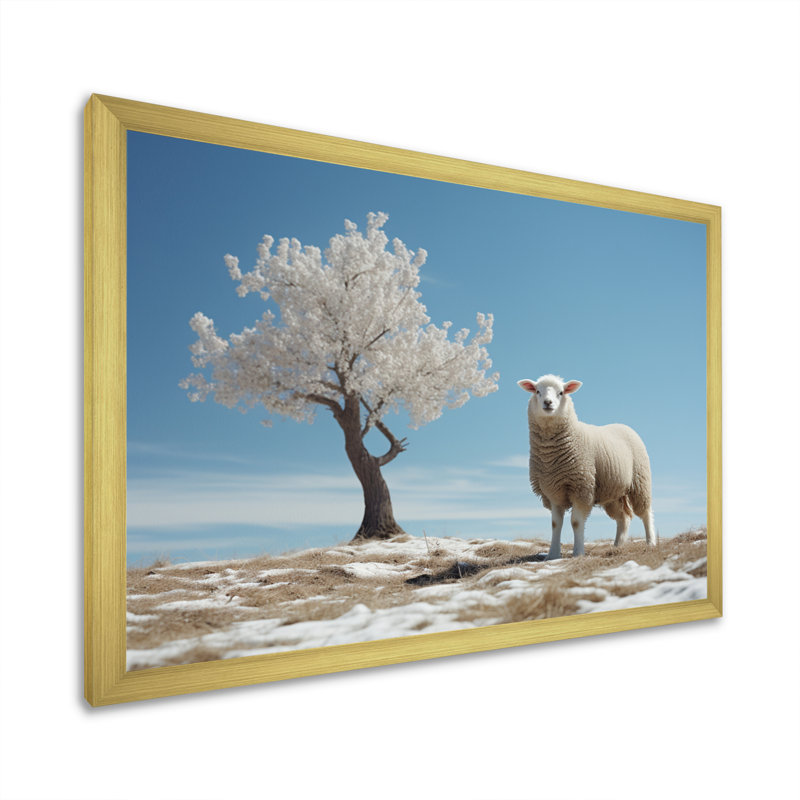Sheep Minimalist Solitude - impression, H 16 po x l 32 po x P 1 po, Cadre doré à une seule photo