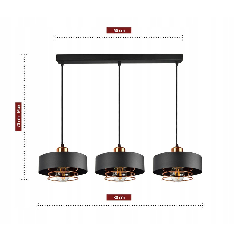Hico 3 - Light Kitchen Island Pendant, Black