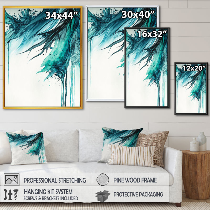 «Tropical Turquoise Joyfulness VII», reproduction sur toile, H 32 po x l 16 po x P 1 po, Toile à cadre flottant doré