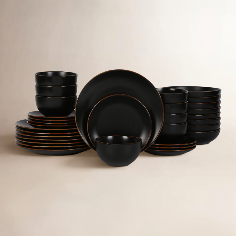 Brasa Dinnerware Set Stoneware, Black, 32