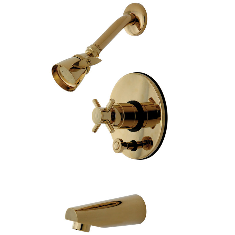 Concord Pressure Balanced Tub and Shower Faucet with Cross Handle, Polished Brass