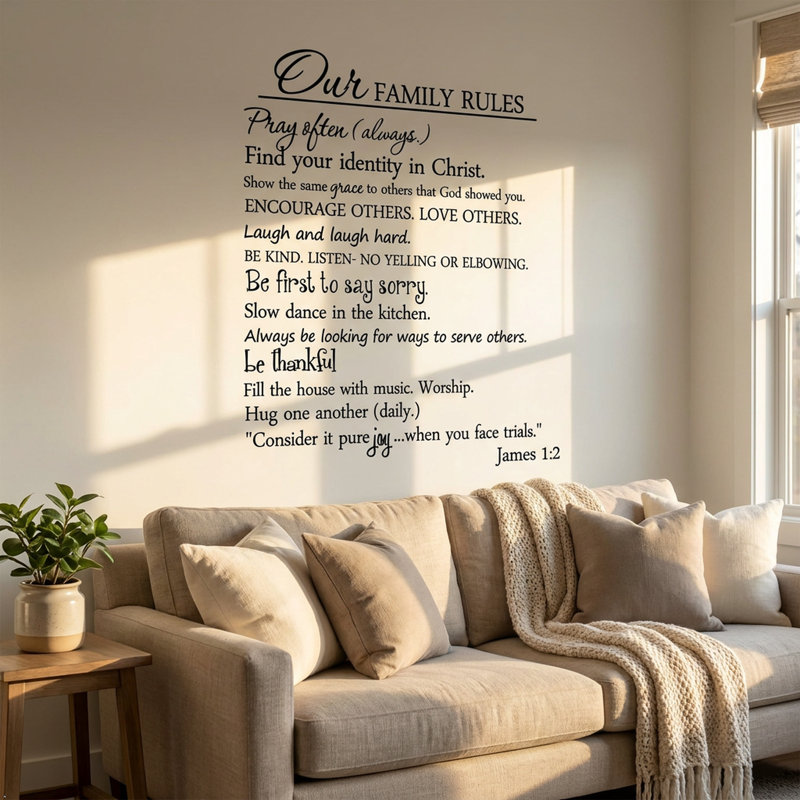 Décalcomanie murale "notre family rules"