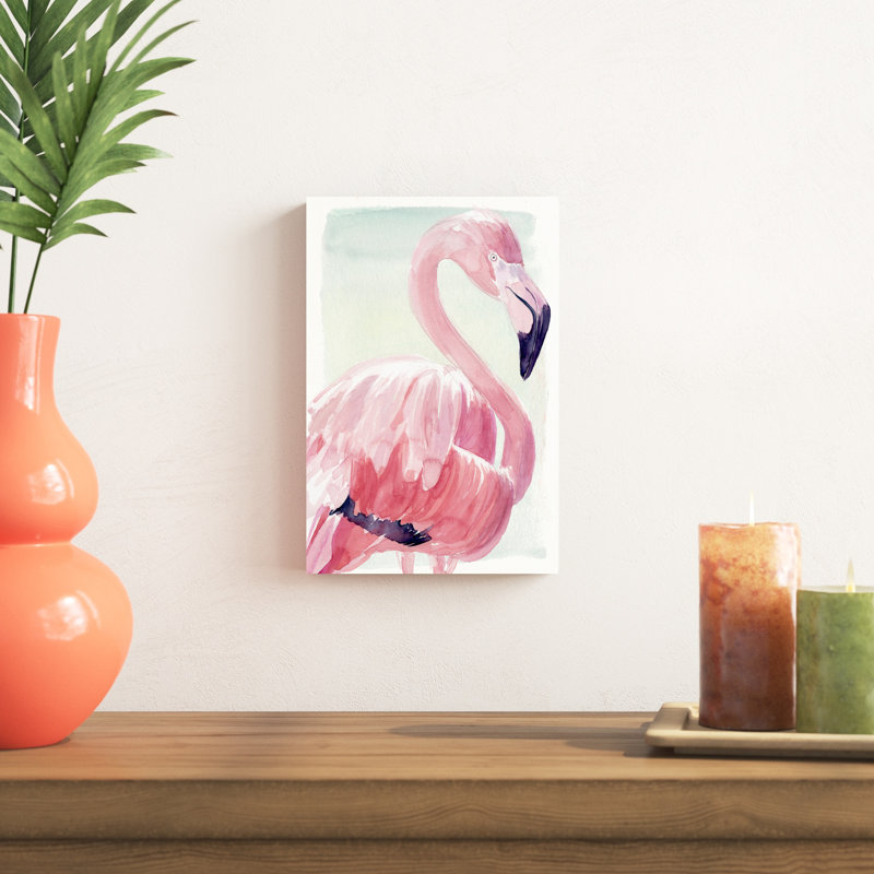 «Pastel Flamingo II» par Jennifer Paxton Parker - peinture sur toile tendue, H 12 po x l 8 po