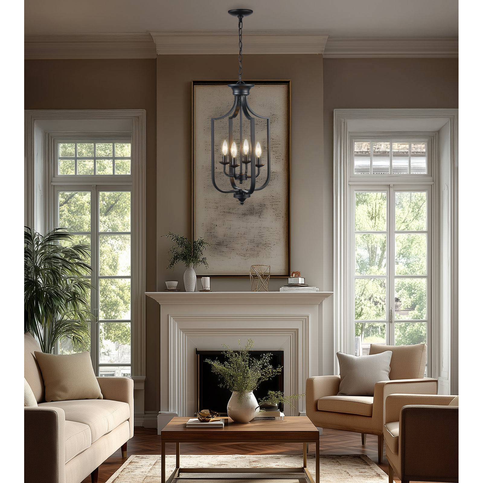4-Light Chandelier, Matte Black, Small