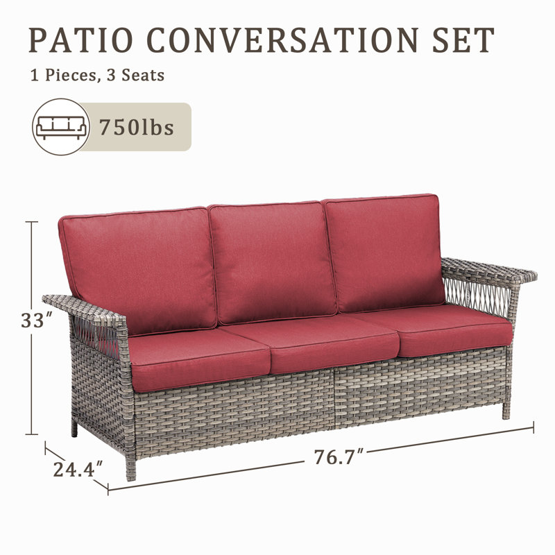 Outdoor 3-Seater Patio Wicker Sofa, Orange