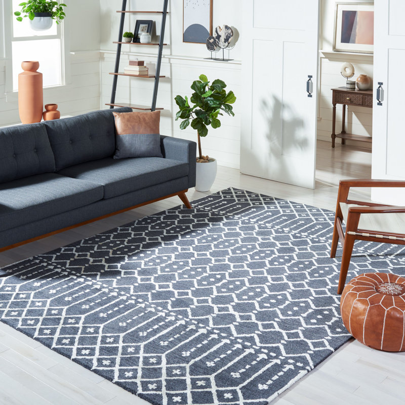Tapis noir en laine / viscose touffeté à la main Lina, Rond 6 pi