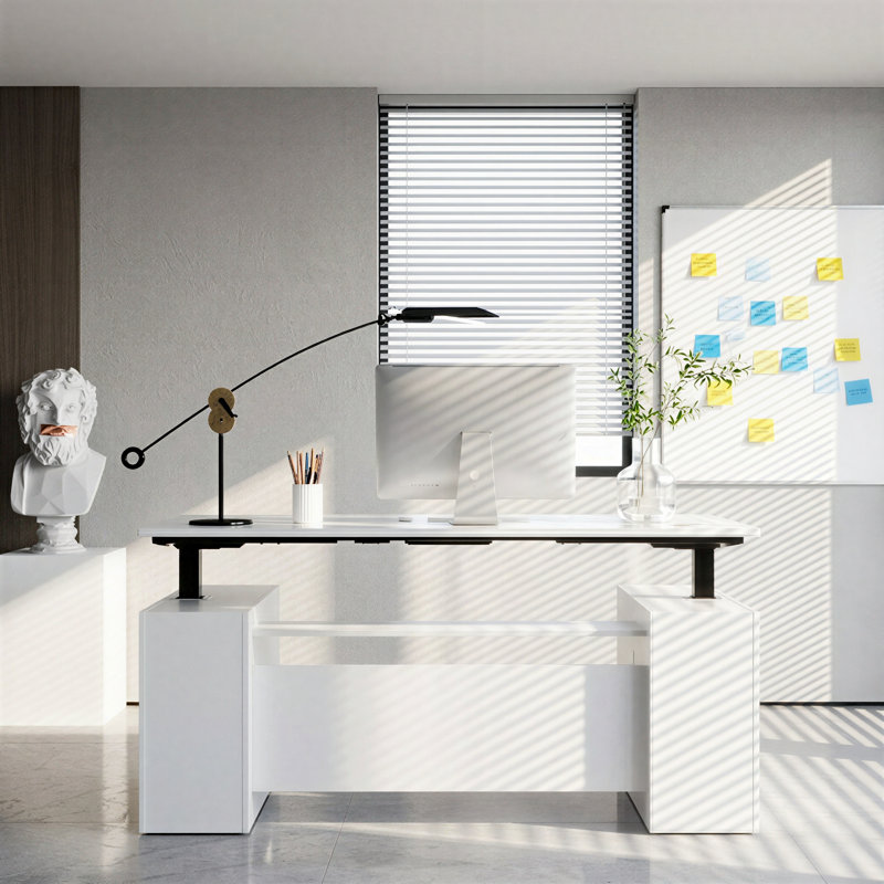 Neeharika Adjustable Height Modular Executive Desk, White/Black