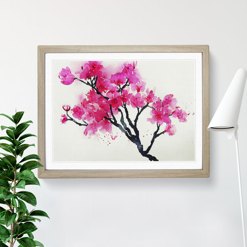 Cherry Blossom Flowers Vol.4 - Single Picture Frame Painting, 34cm H x 46cm W x 2cm D, Oak
