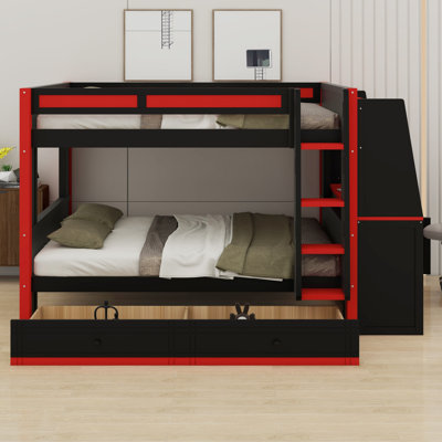 Lit superposé fonctionnel avec DEL, bureau et tiroirs de rangement
