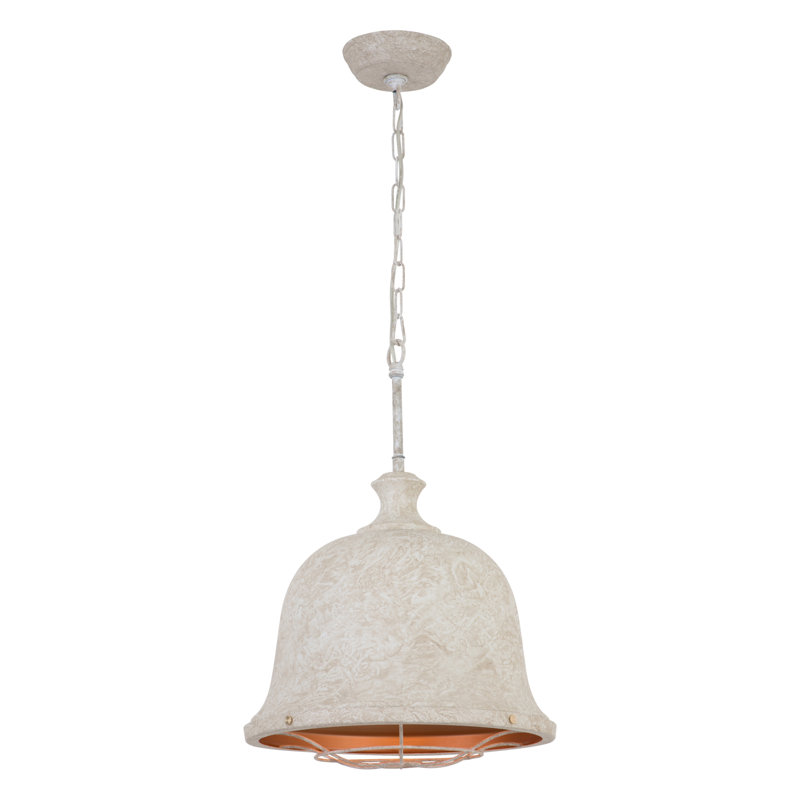 Delal 1 - Light Unique Dome Pendant with Wrought Iron Accents, White