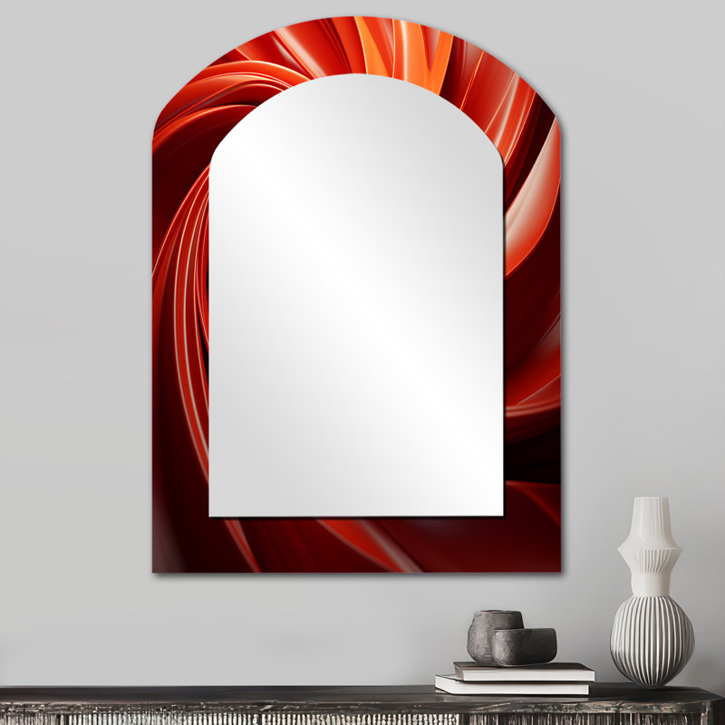 Décor de miroir abstrait orange et rouge spirale abstraite II - Orange, 34 po x 25 po
