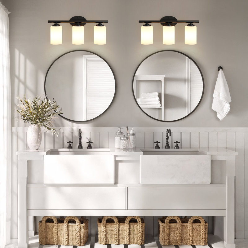 3-Light Dimmable Bathroom Vanity Light, Modern Light Fixtures with White Frosted Glass Shades (3 ST19 Bulbs Included), Black