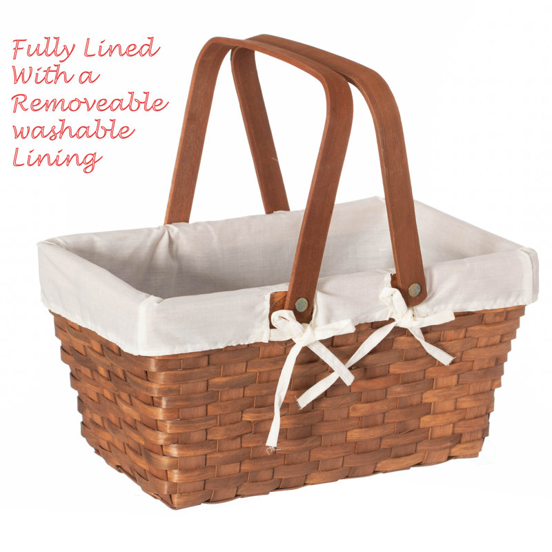 Rustic Brown Woodchip Picnic Basket with White Liner