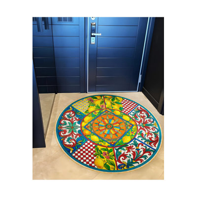Tapis brun tissé à motif floral lavable Mosso