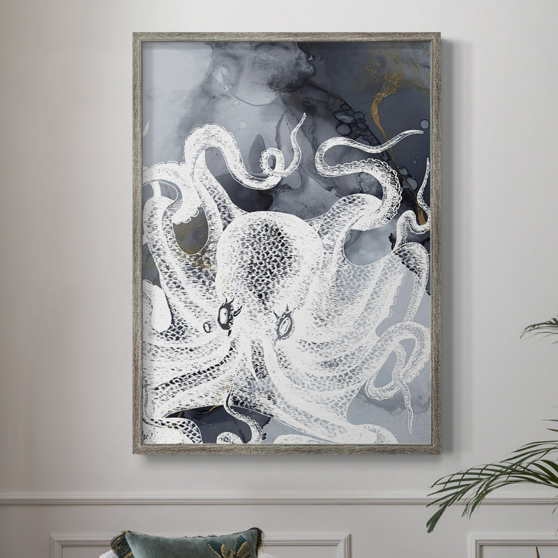 «Octopus Ink II», reproduction encadrée - bois massif, H 21 po x l 17 po