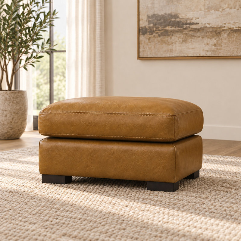 Citation Heirloom Quality Ottoman in Buttery Soft 100% Top Grain Leather, Made to Order, Mars Tan
