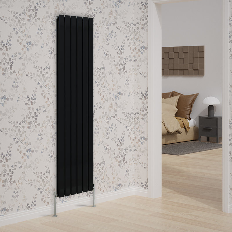 Vertical Double Flat Panel Radiators, Black, 1800cm H x 408cm W x 52cm D