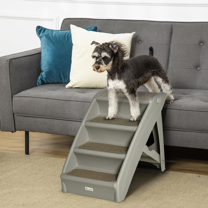 Escalier pour animal portable Tucker Murphy Pet ™ à 4 niveaux, rampe pliable pour chien, marchepied pour chat léger, avec tapis antidérapant, pour lit haut, canapé, gris