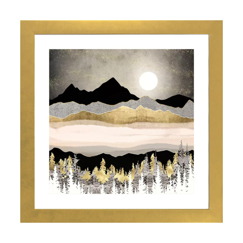 Lune d'hiver - imprimé, H 16 po x l 16 po x p 1 po, Encadré en papier doré