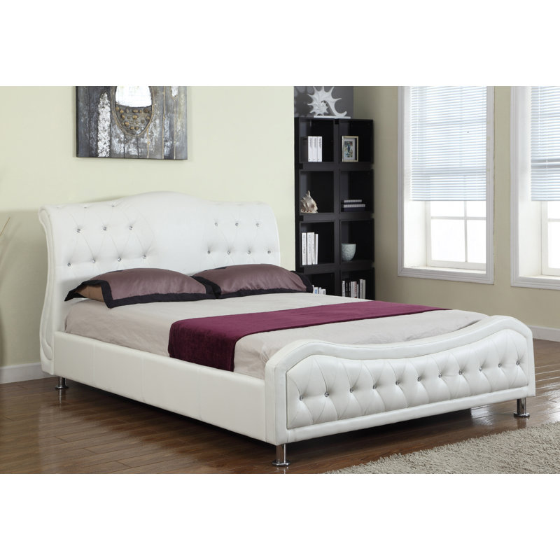 Lit plateforme tapissier, Grand, Blanc