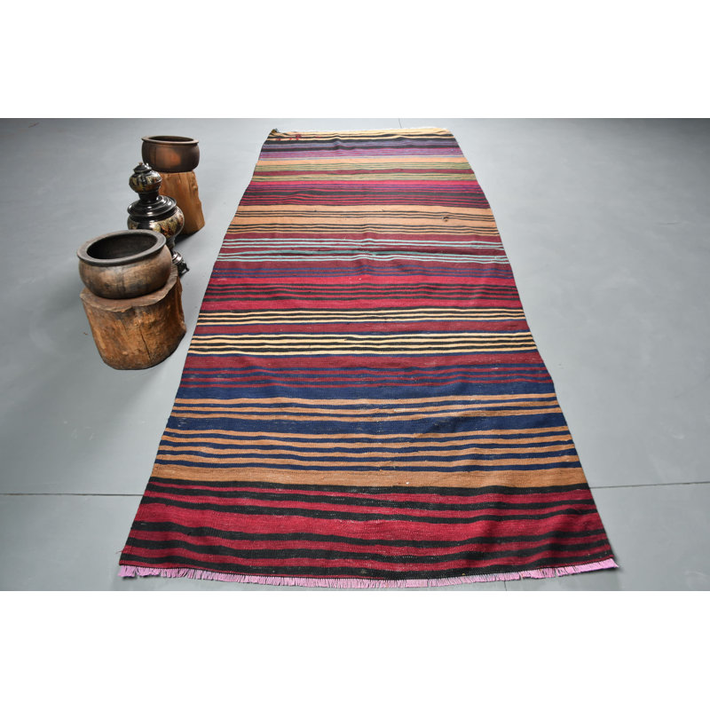 Tapis turc rétro vintage Oushak en rouge vif pour une utilisation intérieure ou extérieure et décoration de chambre bleu / rouge