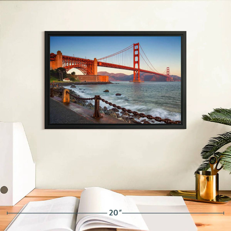 Golden Gate Bridge Waters, Cadre flottant noir, 13 po x 9 po