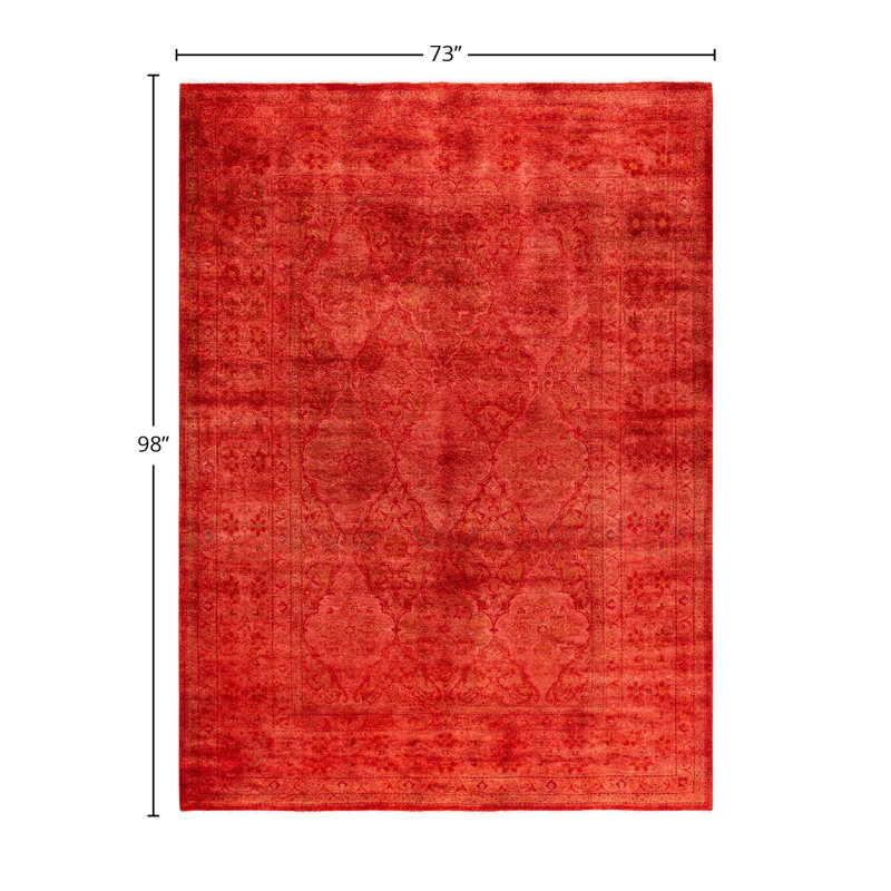 Tapis orange contemporain en laine noué à la main surteint 6 pi 1 po x 8 pi 2 po
