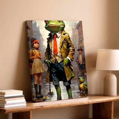 Grenouille en costume, chapeau, peinture, reproduction, reproduction d'art sur toile, reproduction de couleur assortie