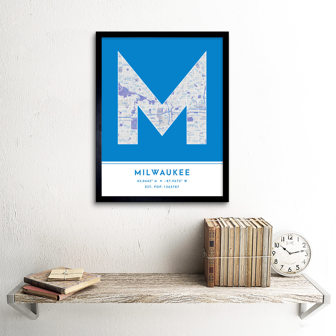 Milwaukee City Map Milwaukee Blue by Wee Blue Coo - Single Picture Frame Typography