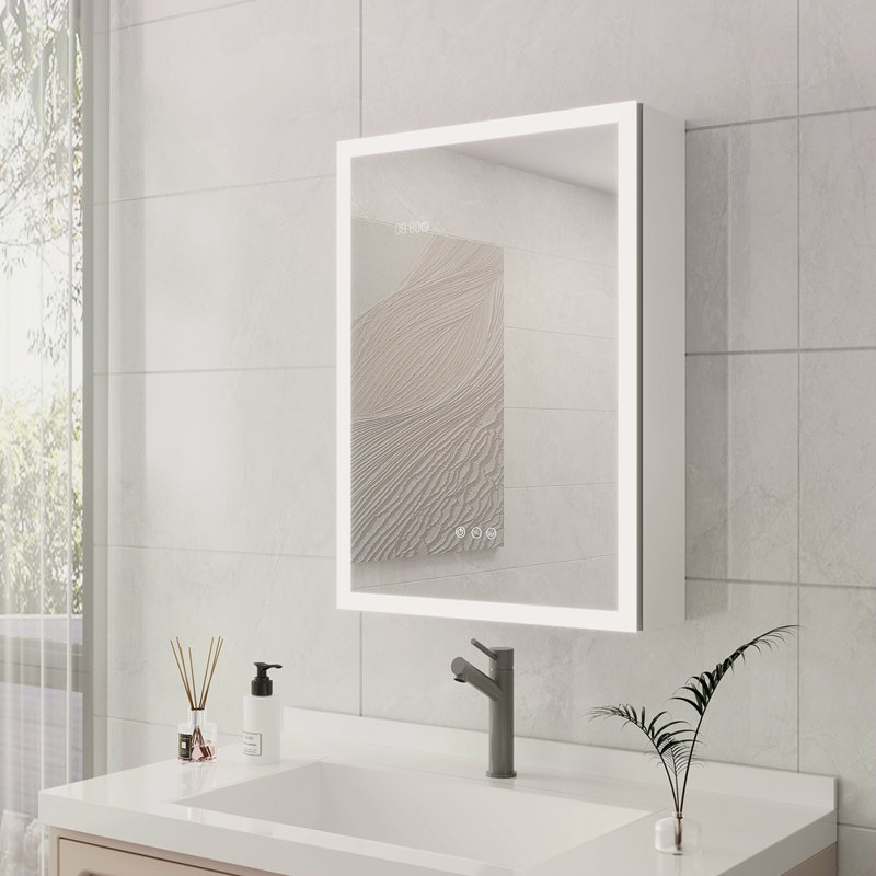 Armoire à pharmacie de salle de bain avec lumières, armoire à pharmacie DEL 28 po x 20 po avec miroir, armoire à pharmacie lumineuse avec désembueur, gradateur, horloge numérique et affichage de la température, montage en surface